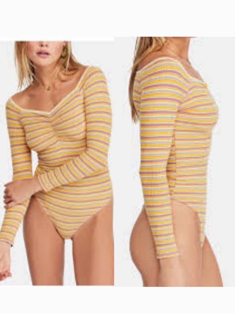 Free People Put A Stripe On It Bodysuit Yellow